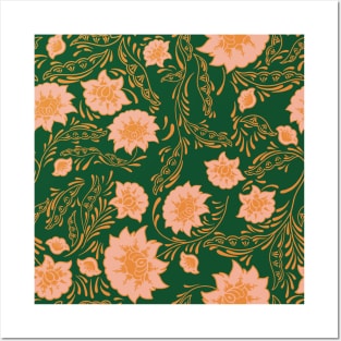 flower pattern orange pink green aesthetic Posters and Art